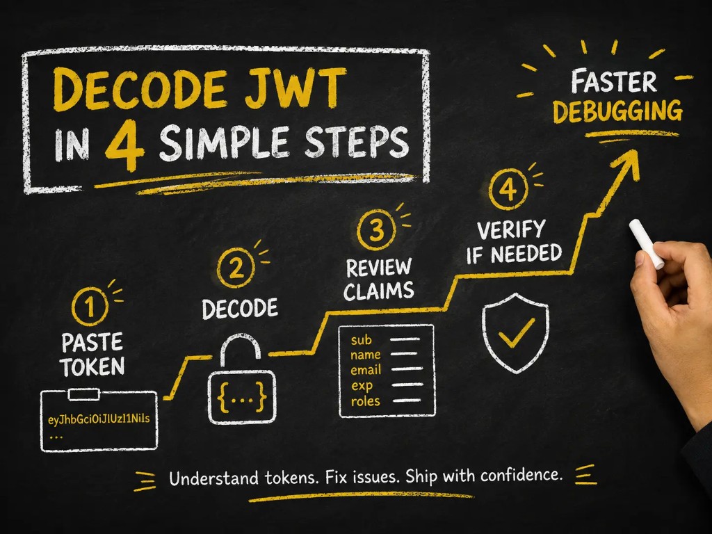Decode JWT token online in four steps using a JWT decoder tool for debugging and token inspection