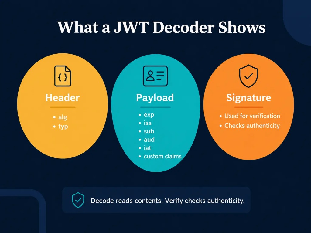 JWT decoder showing header payload and signature components inside a decoded JWT token